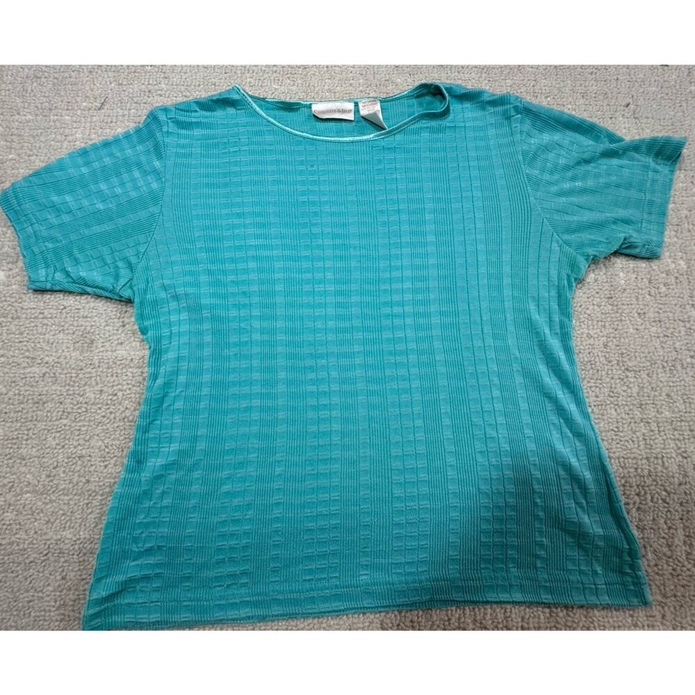 Christine And Jill Women’s Medium Top Short Sleeve Tee Ribbed Blue
